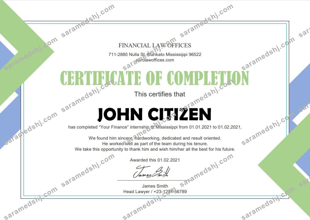 USA Law Internship certificate template in Word and PDF format